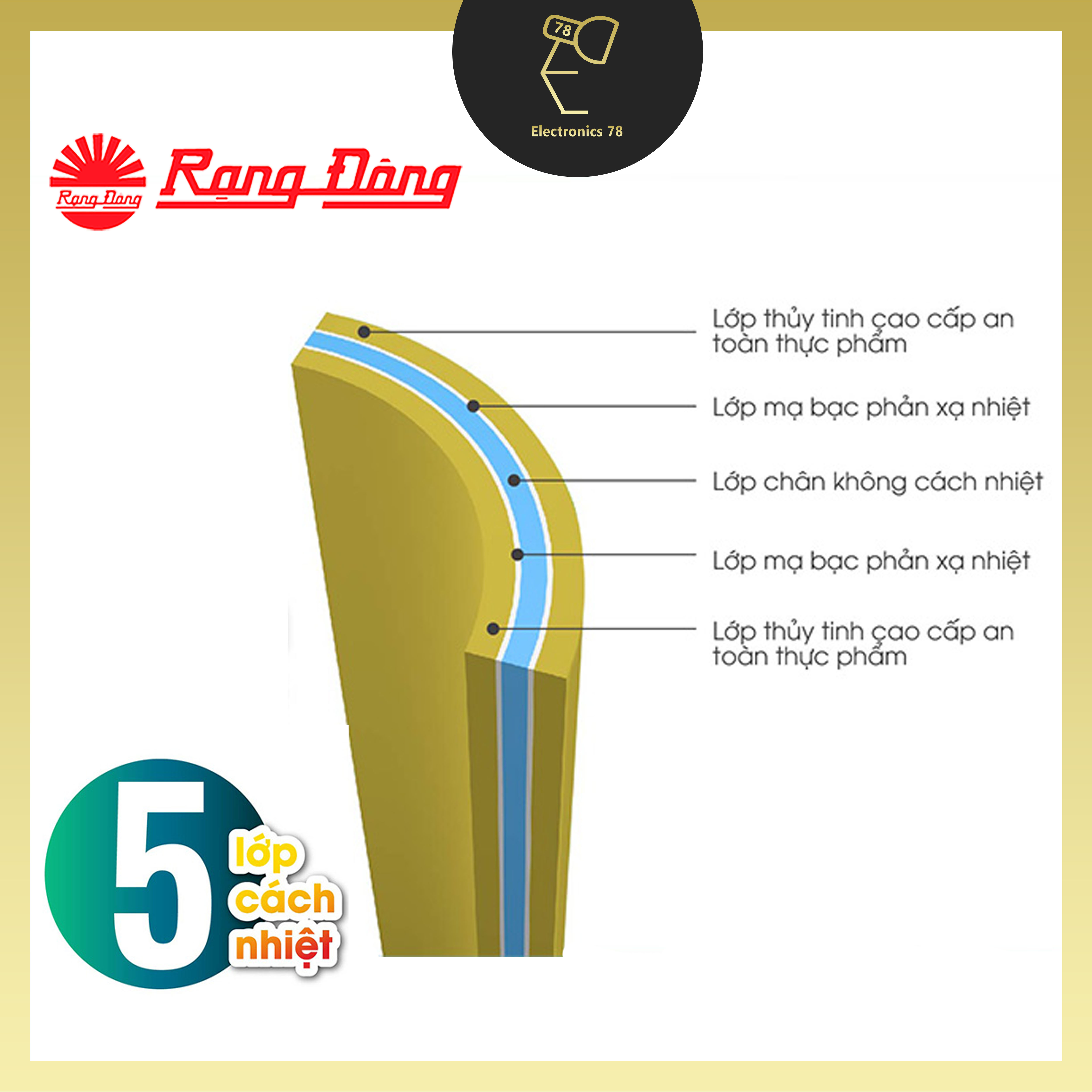 Phích trà giữ nhiệt, Hiển thị nhiệt độ 1.3 Lít Rạng Đông, Bình pha trà và thảo dược - 1300 TS1.E