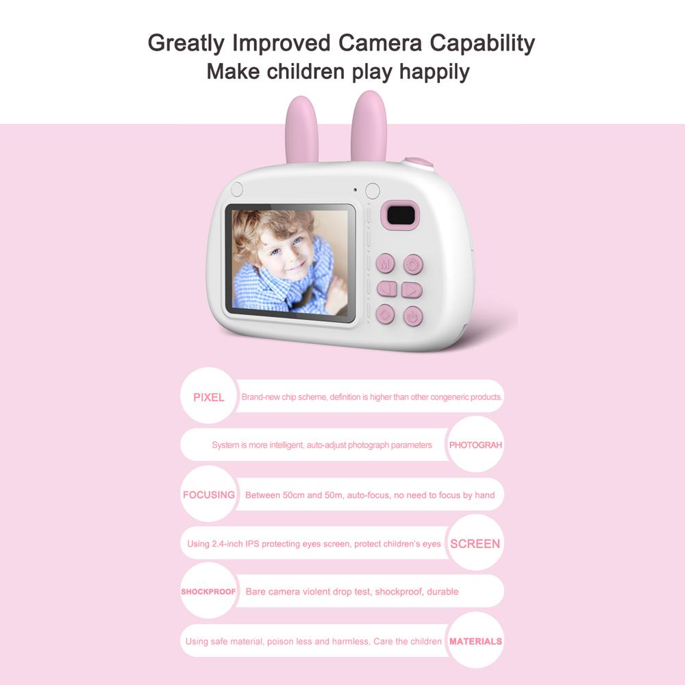 Máy ảnh kỹ thuật số Mini Kids 1.8MP Camera trước sau selfie 2.4 inch IPS HD Màn hình kép Đèn pin Camera màu hồng đáng yêu