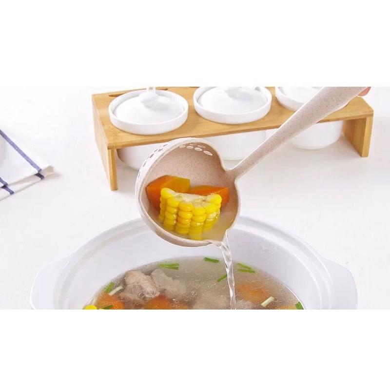 Muôi muỗng múc canh lúa mạch 2 trong 1 có lỗ vớt thức ăn lọc nước - Vá ăn lẩu thông minh 2in1lọc dầu lọc nước lẩu