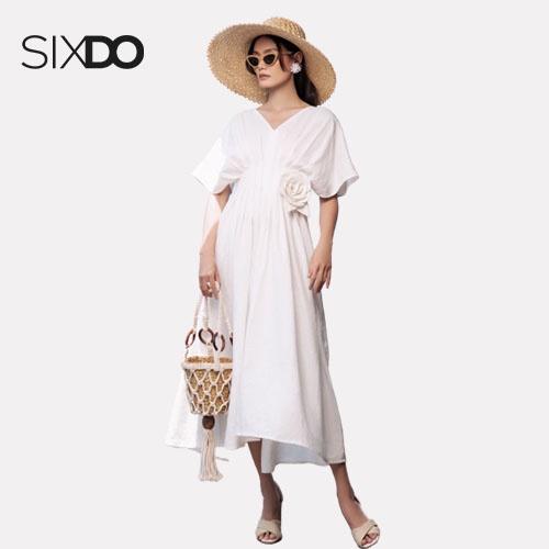 Đầm linen ôm eo cổ V SIXDO