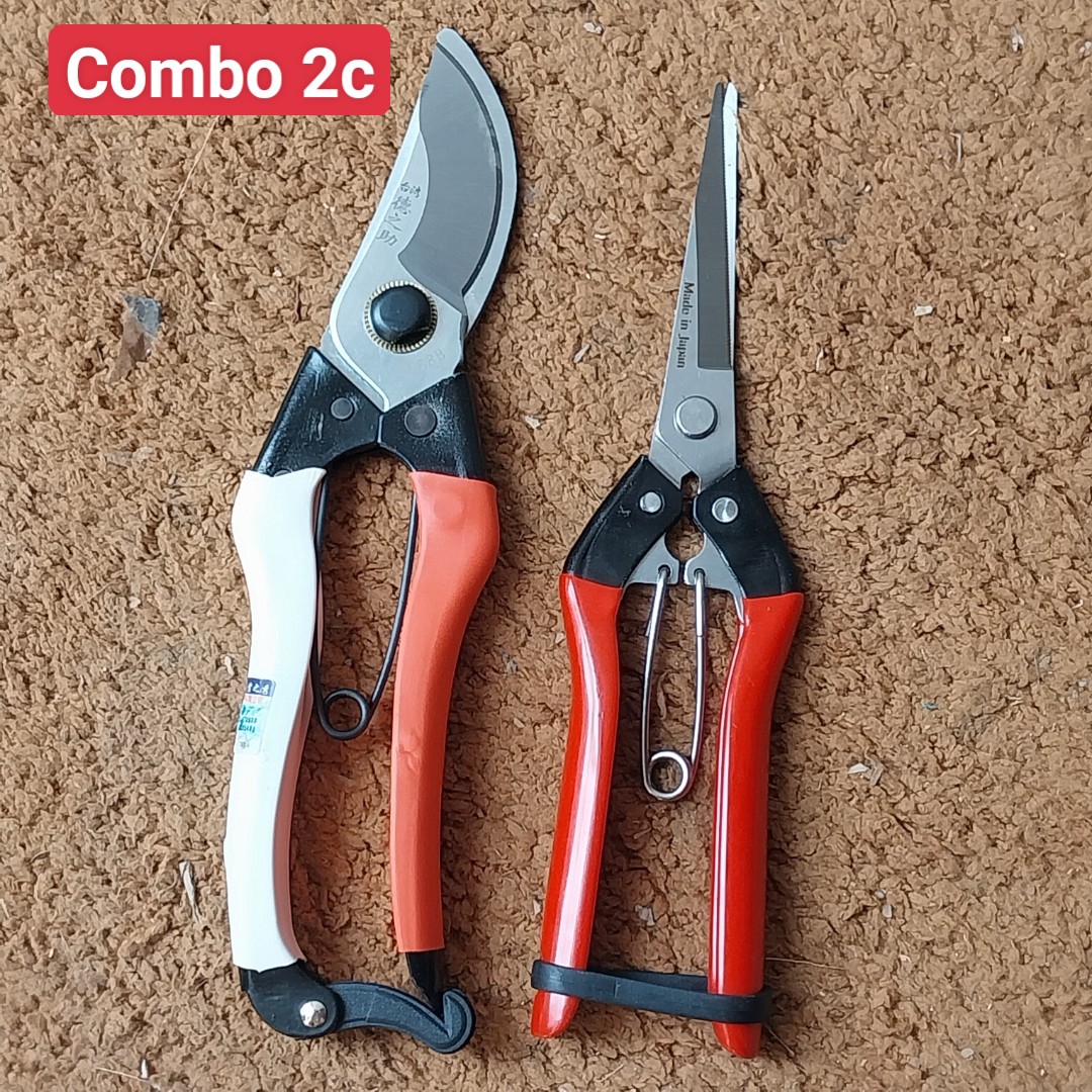 Kéo cắt tỉa cành cây SK5 Japan cao cấp kèm lò xo sơ cua tay ốp su chống trượt- Combo 2c