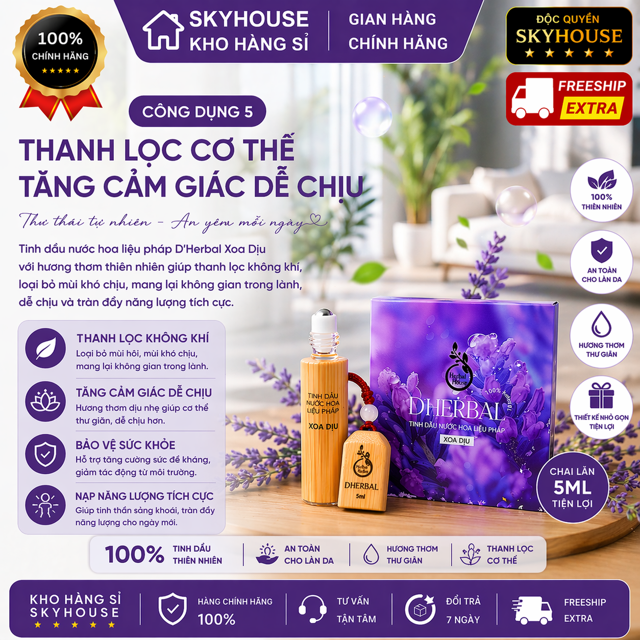 Tinh dầu nước hoa xoa dịu trị liệu DHERBAL độc quyền DAMODE chai 5ml tinh dầu nước hoa giảm stress chính hãng
