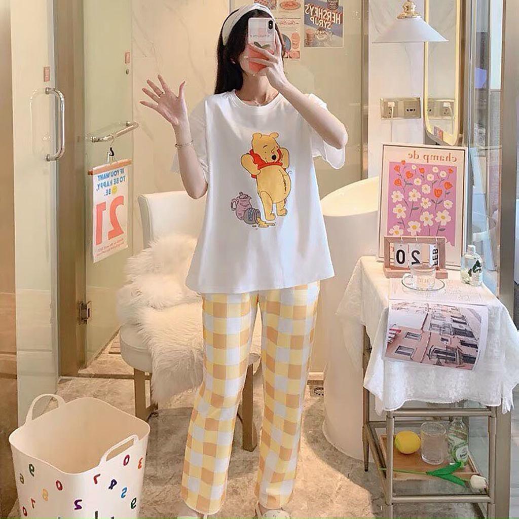 Đồ Bộ Mặc ở Nhà Bộ Đồ Ngủ Nữ Quần Dài Pijama Thun Lạnh Đẹp Freesize Từ 45-55Kg