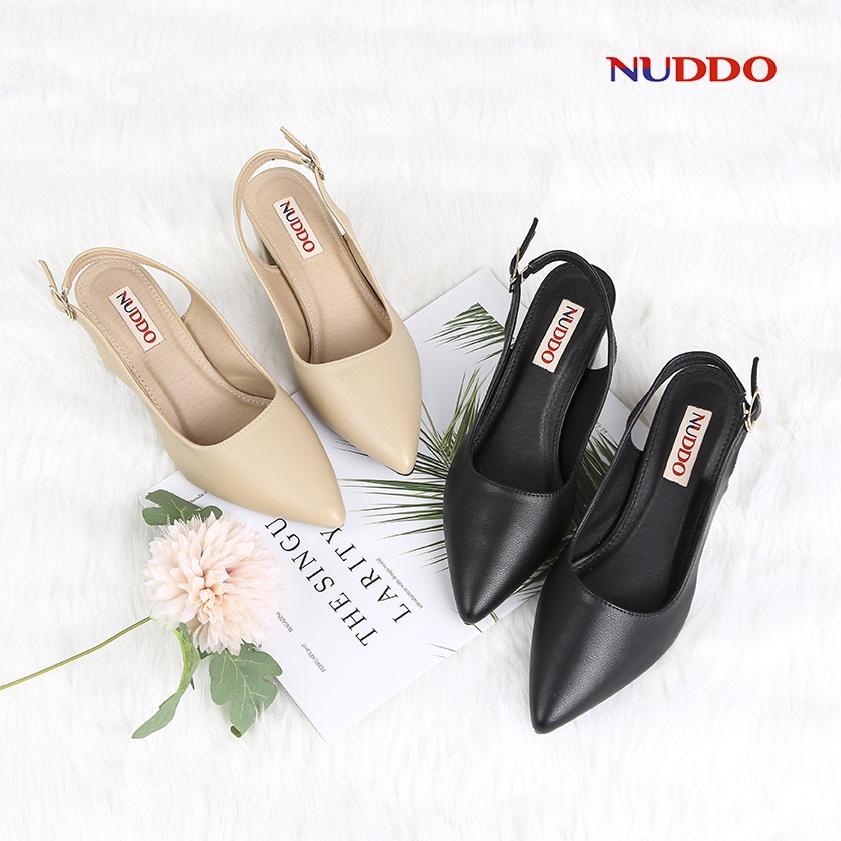Giày slingback cao gót nữ công sở NUDDO mũi nhọn gót vuông 5 phân da mềm sang trọng NU2012