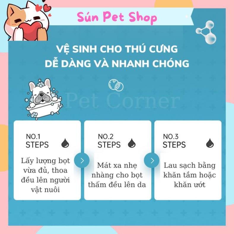 Sữa tắm khô cho chó mèo Borammy dạng bọt giúp khử mùi, diệt khuẩn và dưỡng lông (400ml)