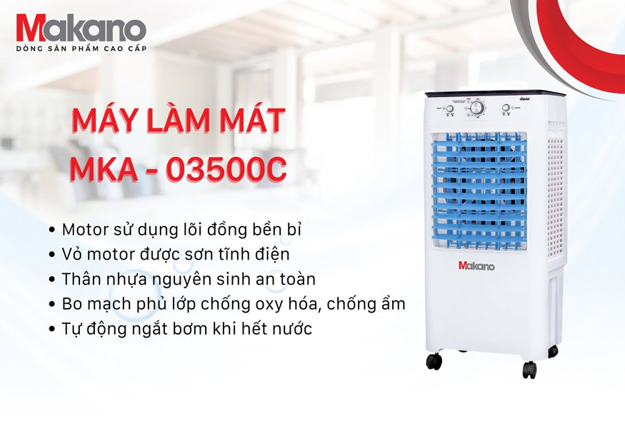 Quạt điều hoà làm mát không khí Makano MKA-03500C Công suất 90W, Lượng gió 3.500 M³/H - Hàng chính hãng