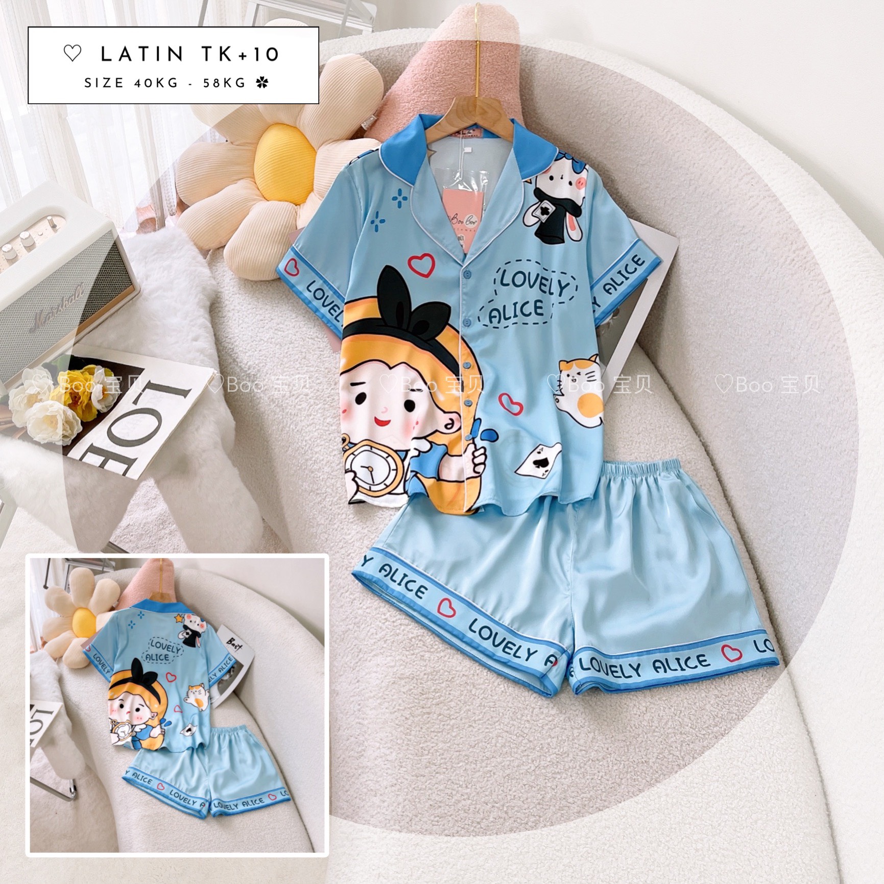 [HCM] (40-56kg, P3) Đồ bộ pijama nữ đùi TNQN chất liệu latin in 3D hoạt hình. gấu lotso - gấu pooh - capybara - trơn