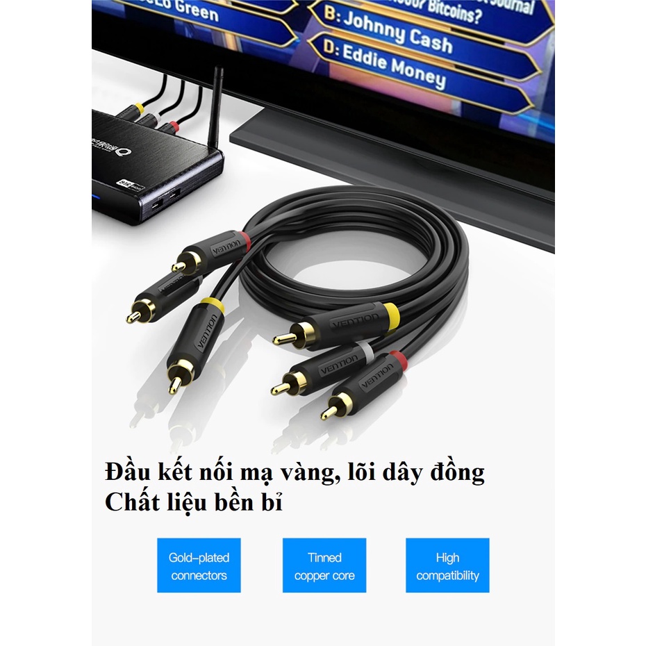 [Cáp 3 đầu RCA] Cáp âm thanh 3 đầu RCA dương ra 3 đầu RCA dương Vention BCA (1.5m)  - Hàng chính hãng