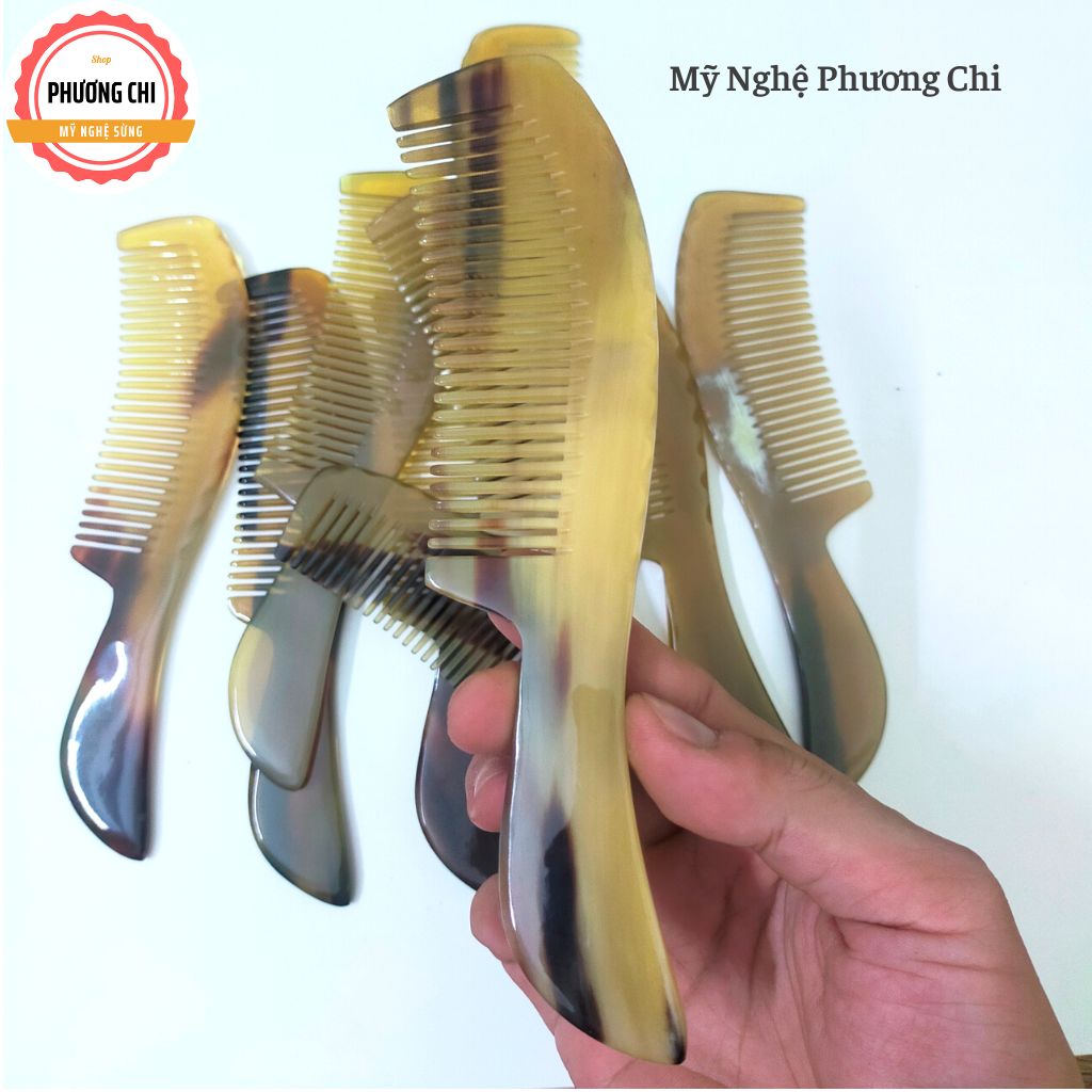 Lược sừng chuôi khía trắng nưa dài 17cm, lược chải tóc gỡ rối massage đầu | Mỹ Nghệ Phương Chi