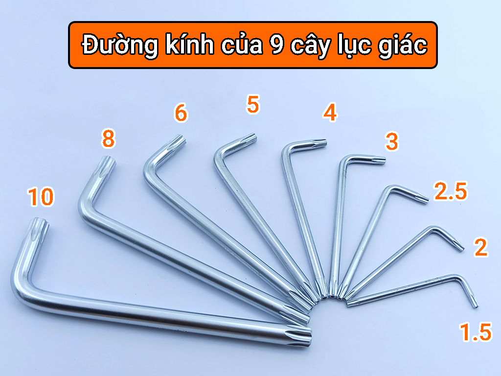 Bộ lục giác 9 cây đầu bông chữ L 1.5 -10mm thép CrV dài 135mm