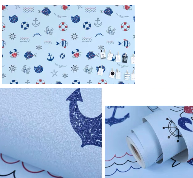 Combo 10 mét giấy dán tường, decal dán tường trang trí nhà cửa CUA VÀ CÁ XANH DƯƠNG khổ 45cm