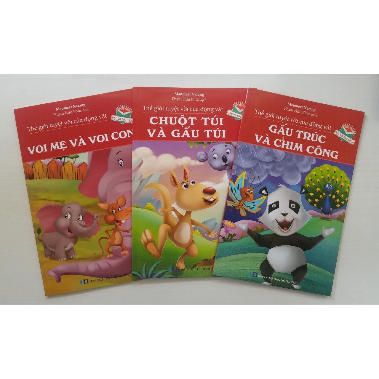 Combo Thế Giới Tuyệt Vời Của Động Vật: Voi Mẹ Và Voi Con + Chuột Túi Và Gấu Túi + Gấu Trúc Và Chim Công