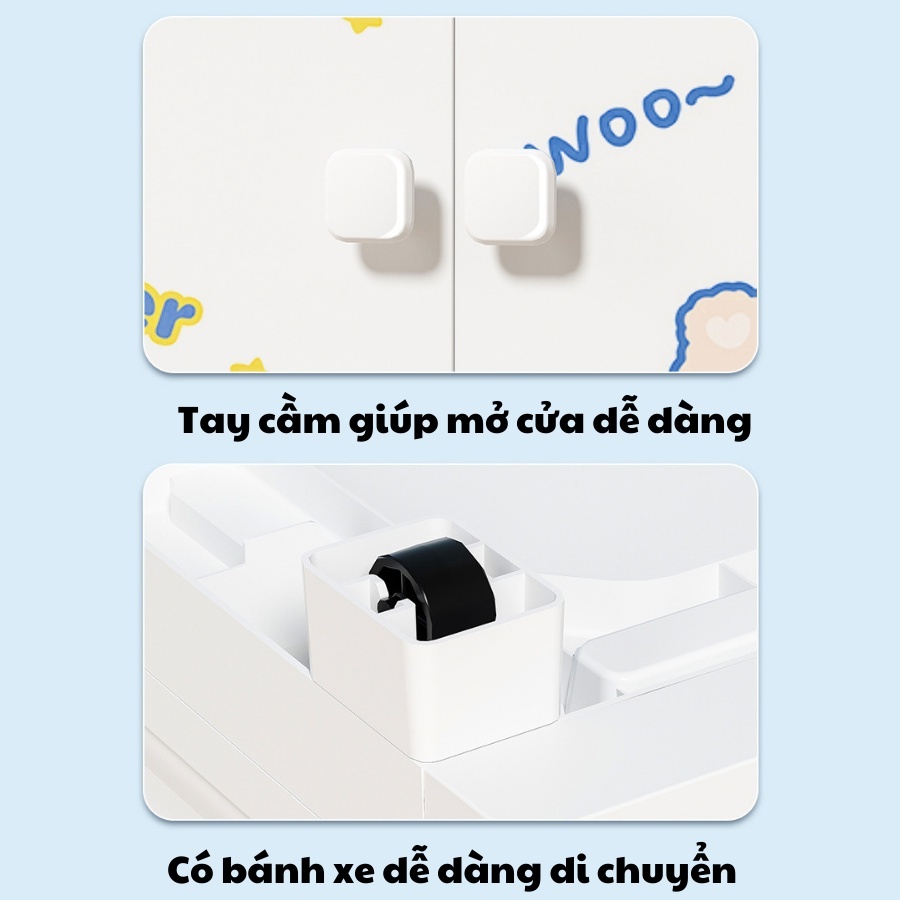 (Ngang 70cm) Tủ Nhựa Đựng Quần Áo, Tủ Đựng Đồ Đa Năng Kèm Bánh Xe, Chất Liệu Nhựa PP An Toàn, Chắc Chắn, Hoạ Tiết Xinh
