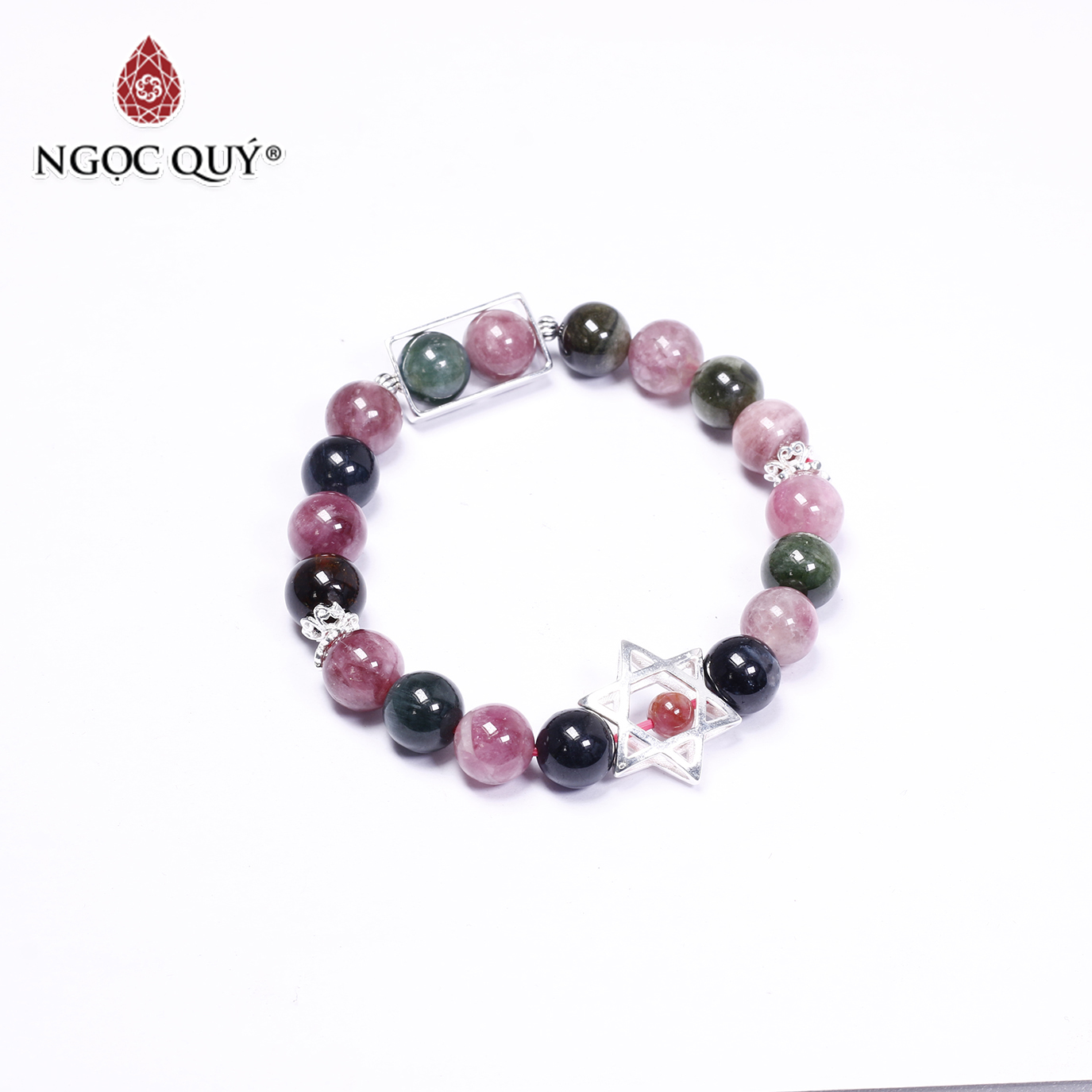 Vòng tay đá Tourmaline phối charm ngôi sao size hạt 9mm - Ngọc Quý Gemstones