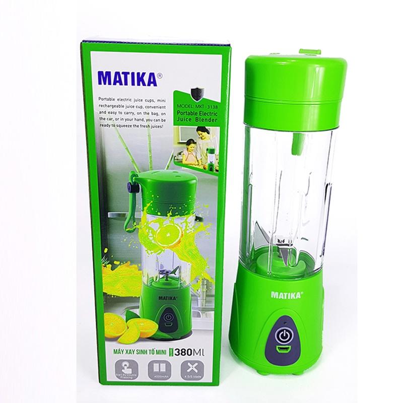 Máy Xay Sinh Tố Mini MATIKA 380 ml Có Cổng Sạc USB MTK-3138, Hàng Chính Hãng