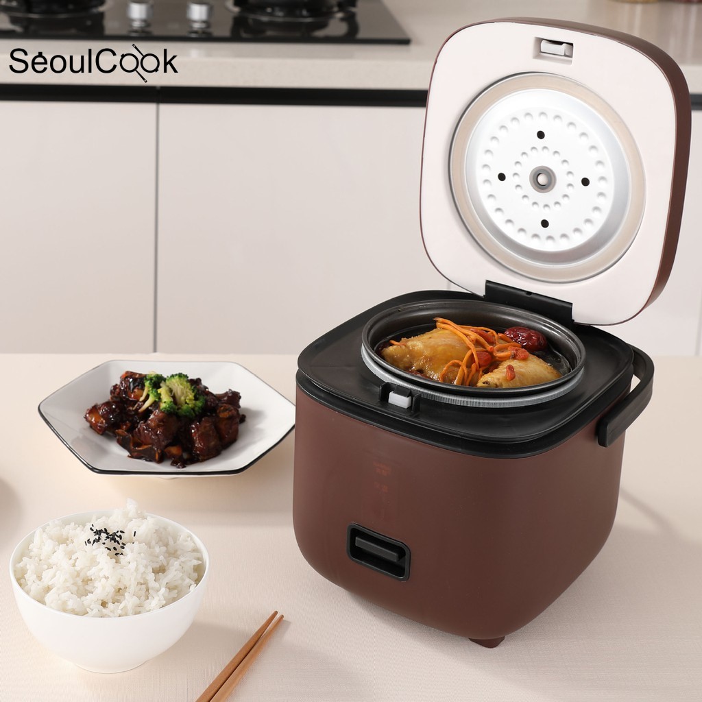 Nồi cơm mini Rice Cooker Seoulcook đa năng 1,2l hàng nội địa tặng khay hấp + vá cơm + cốc đong