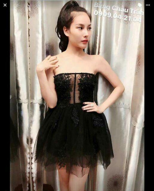 Đầm lưới kết ren tầng lưới xòe