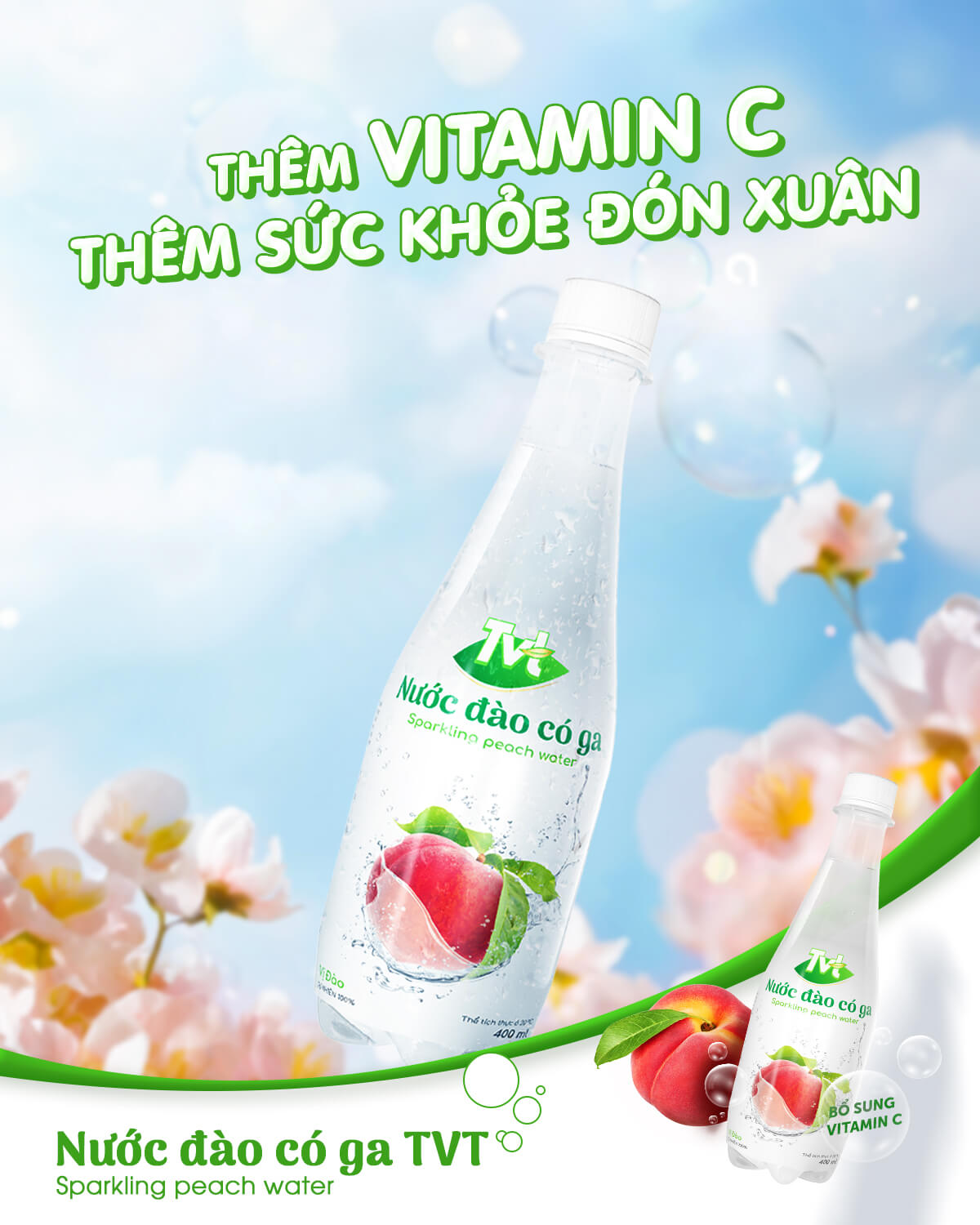 Nước Đào có ga TVT Tươi mát và sảng khoái, từ nước cốt đào và đường mía tự nhiên