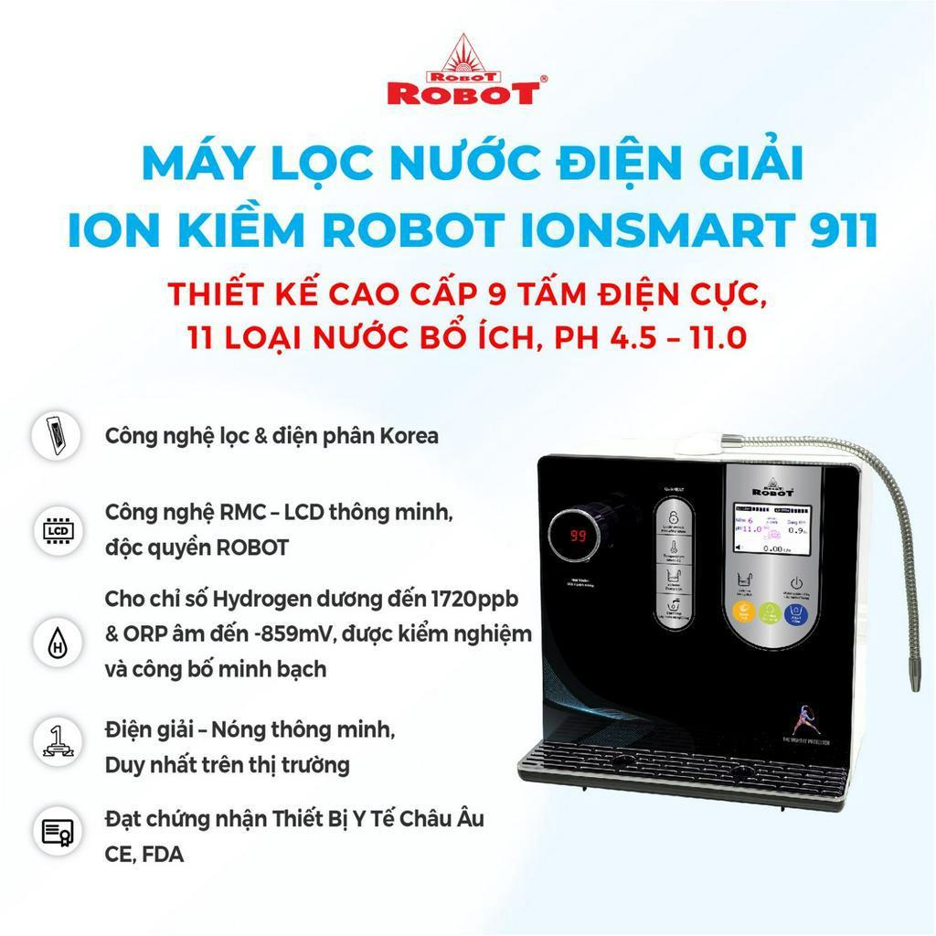 Máy Lọc Nước Điện Giải Ion Kiềm ROBOT IonSmart 911 Nóng Thông Minh - Hàng Chính Hãng