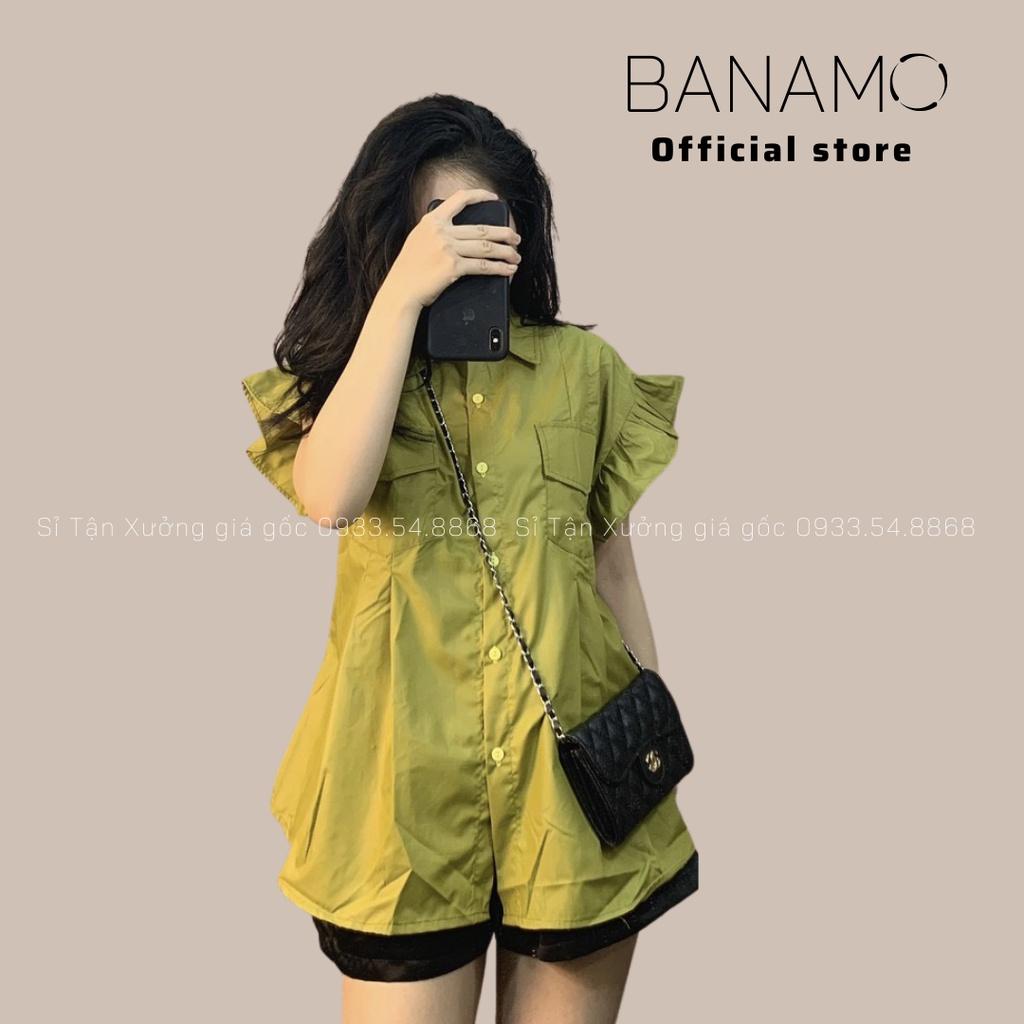 Áo sơ mi nữ cộc tay bèo cánh tiên hàng thiết kế thời trang Banamo Fashion sơ mi cộc tay bèo cánh tiên 3931