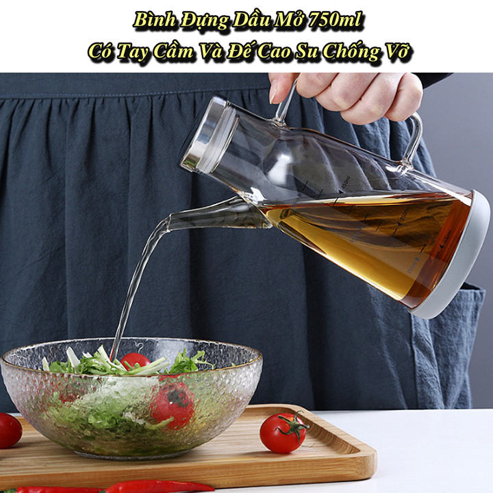 Bình Đựng Dầu 750ml Có Tay Cầm Và Đế Cao Su Chống Vỡ - Home and Garden