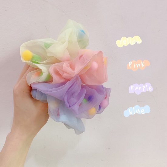 COMBO 5 DÂY CỘT TÓC VOAN CÓ HẠT VẢI POM POM