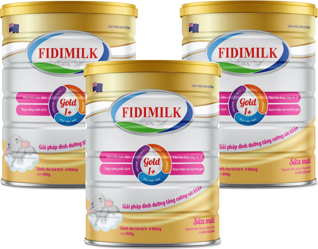 Combo 3 lon Sữa công thức FIDIMILK GOLD 1+ lon 900g - Dinh dưỡng phát triển toàn diện, Dành cho bé 0-6 tháng tuổi.