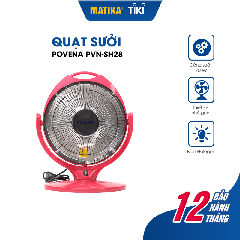 Quạt sưởi Halogen POVENA  quạt sưởi ấm 700W thiết kế nổi bật vận hành bền bỉ PVN-SH28 - Hàng chính hãng