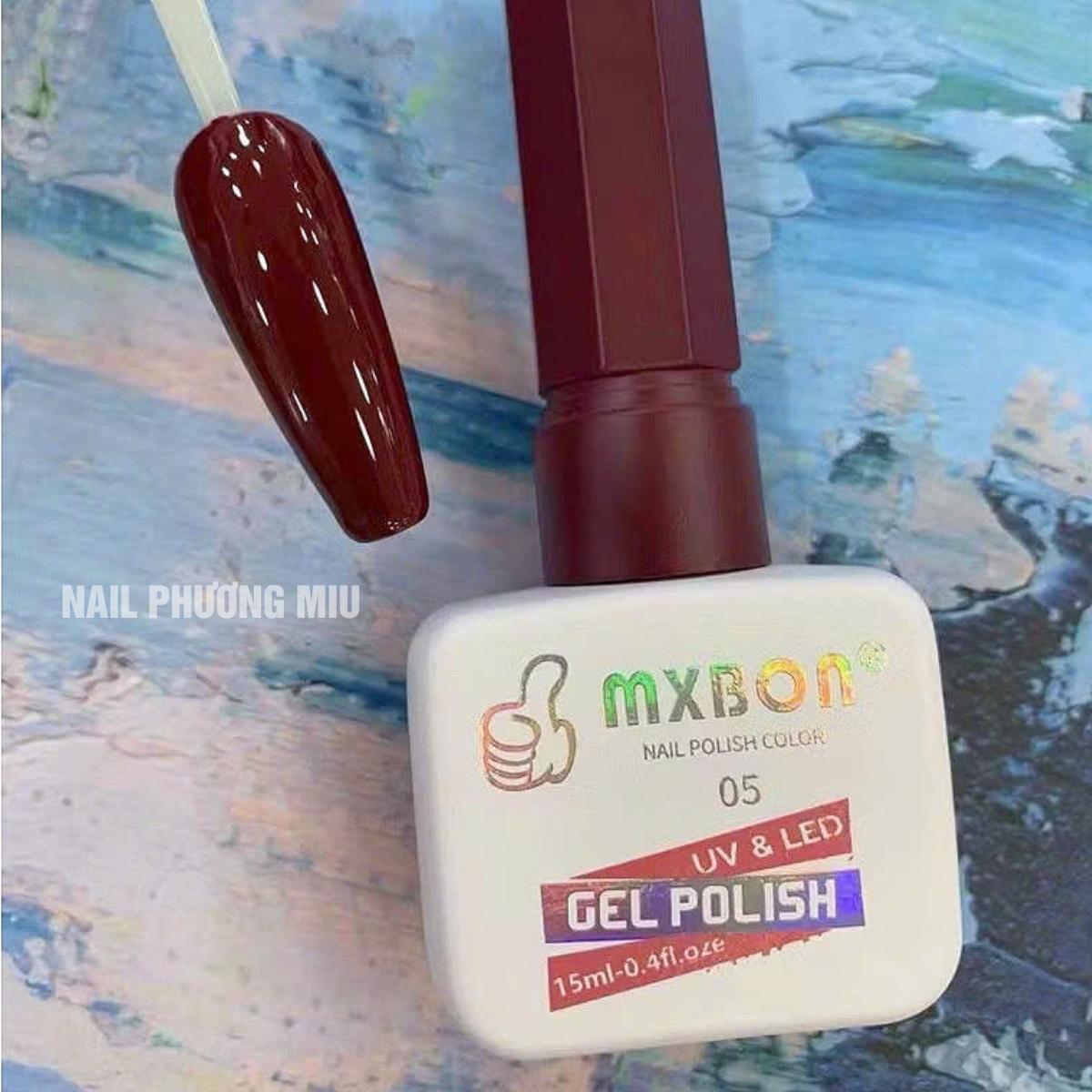 Sơn Gel Lẻ MXBON Số 5 Màu Đỏ Đô Tôn Da Mẫu Chai Mới Làm Nail Siêu Đậm Mướt, Bóng Mượt, Độ Bám Móng Cao, Lên Chuẩn Màu Ngay Từ Lớp Sơn Đầu Tiên