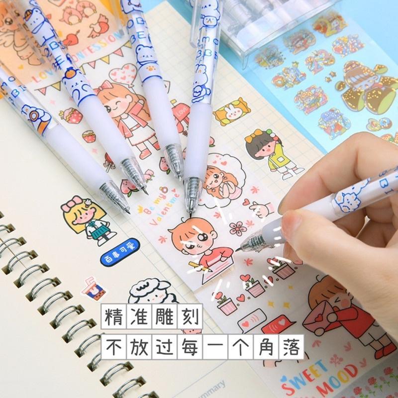 Vỉ Washi Tape Kèm Sticker và Dụng cụ rạch sticker dạng Bút