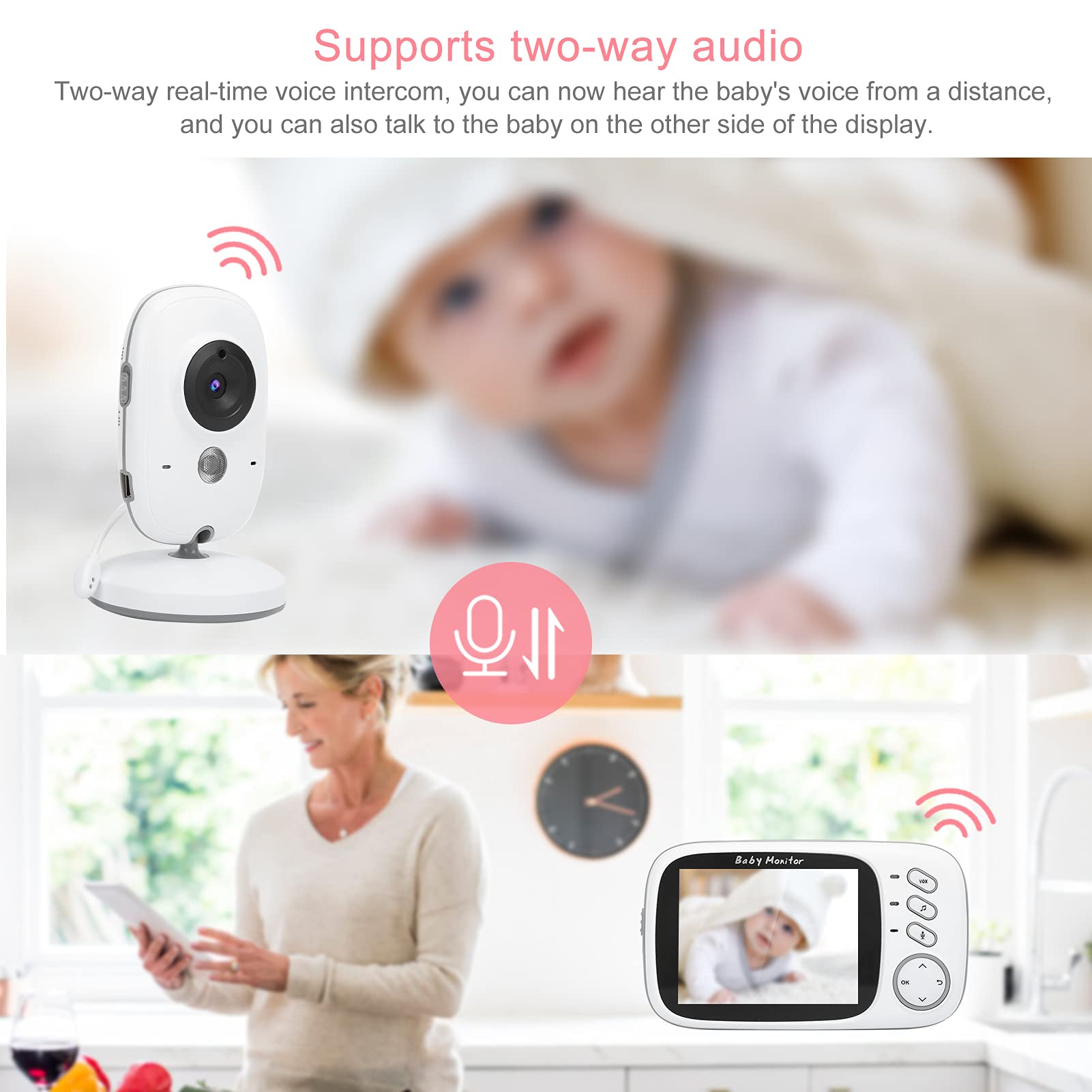 Camera theo dõi trẻ, máy báo khóc đàm thoại 2 chiều Baby Monitor VB603