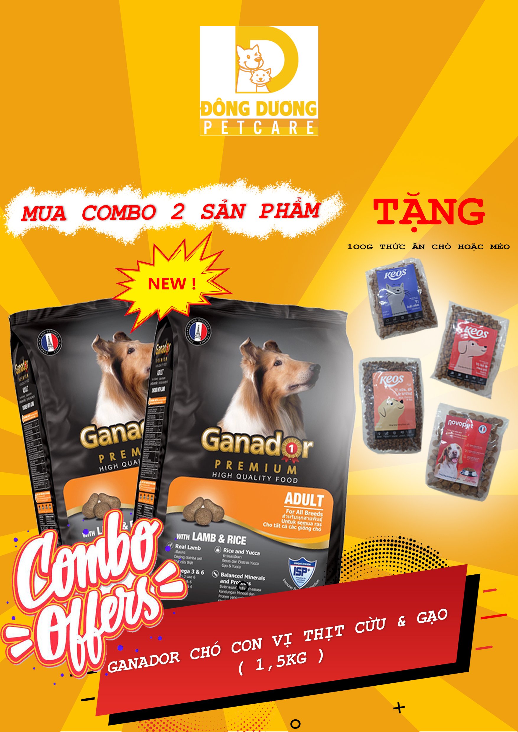 COMBO 2 gói thức ăn Ganador cho trưởng thành vị thịt cừu & gạo - Lamb & Rice gói 1.5kg