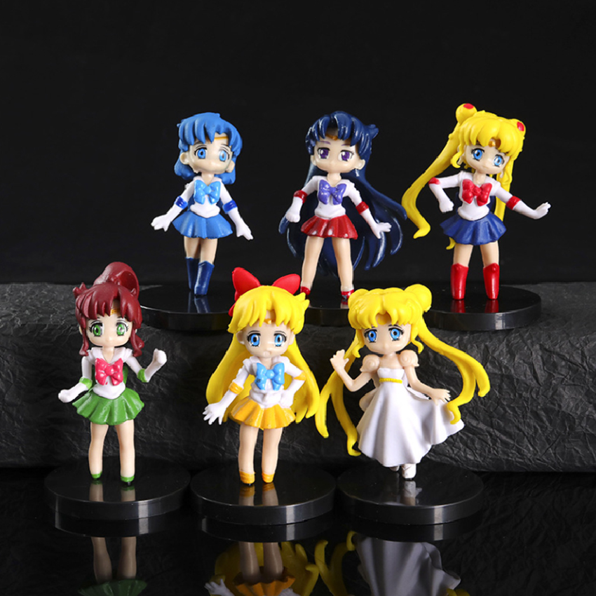 Bộ 6 đồ chơi mô hình Thủy Thủ Mặt Trăng Sailor Moon cao 7 cm (tặng kèm chân đế)