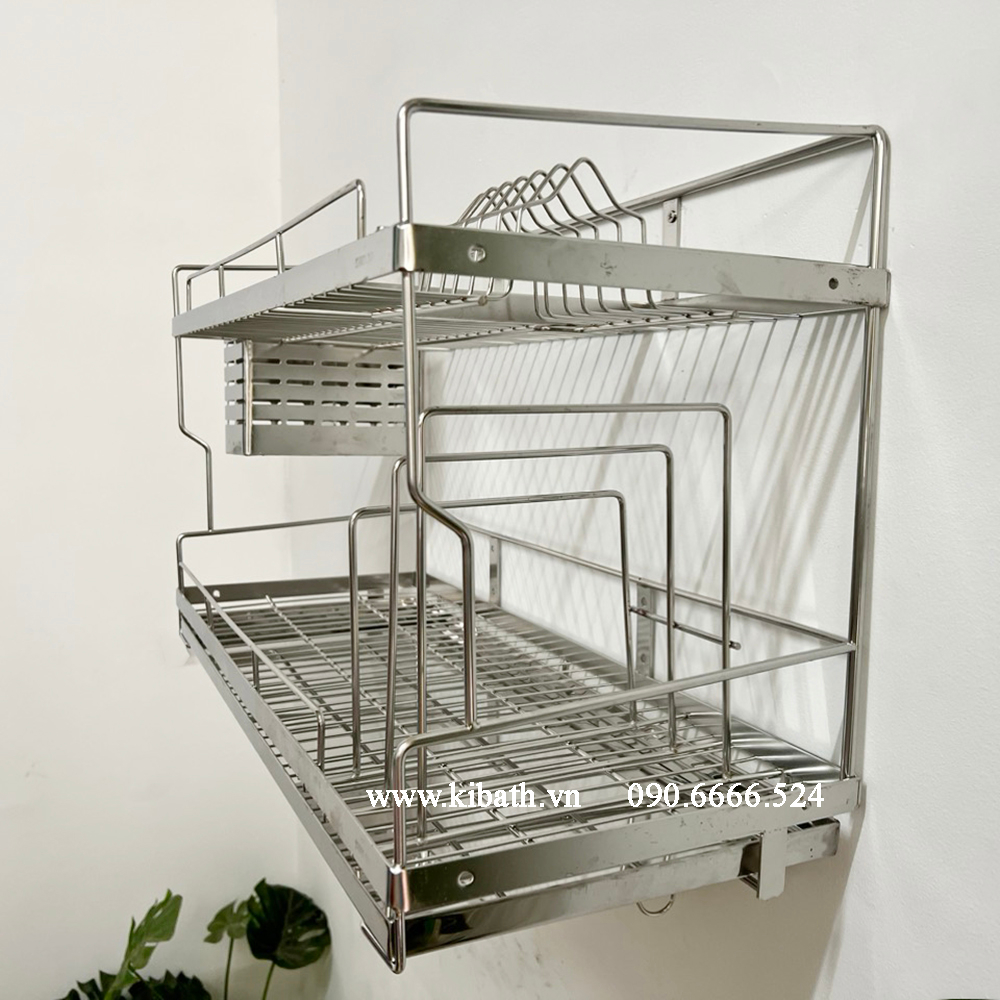 Kệ Chén 2 Tầng Có Khay Hứng Nước Inox 304 KB-825
