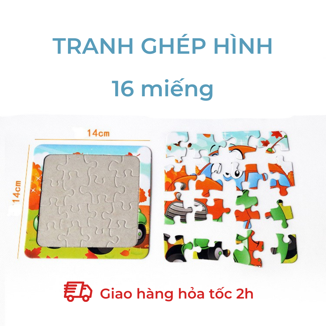 Bộ 5 Tranh ghép hình 2D giao ngẫu nhiên mẫu giao thông động vật, khủng long, hoạt hình