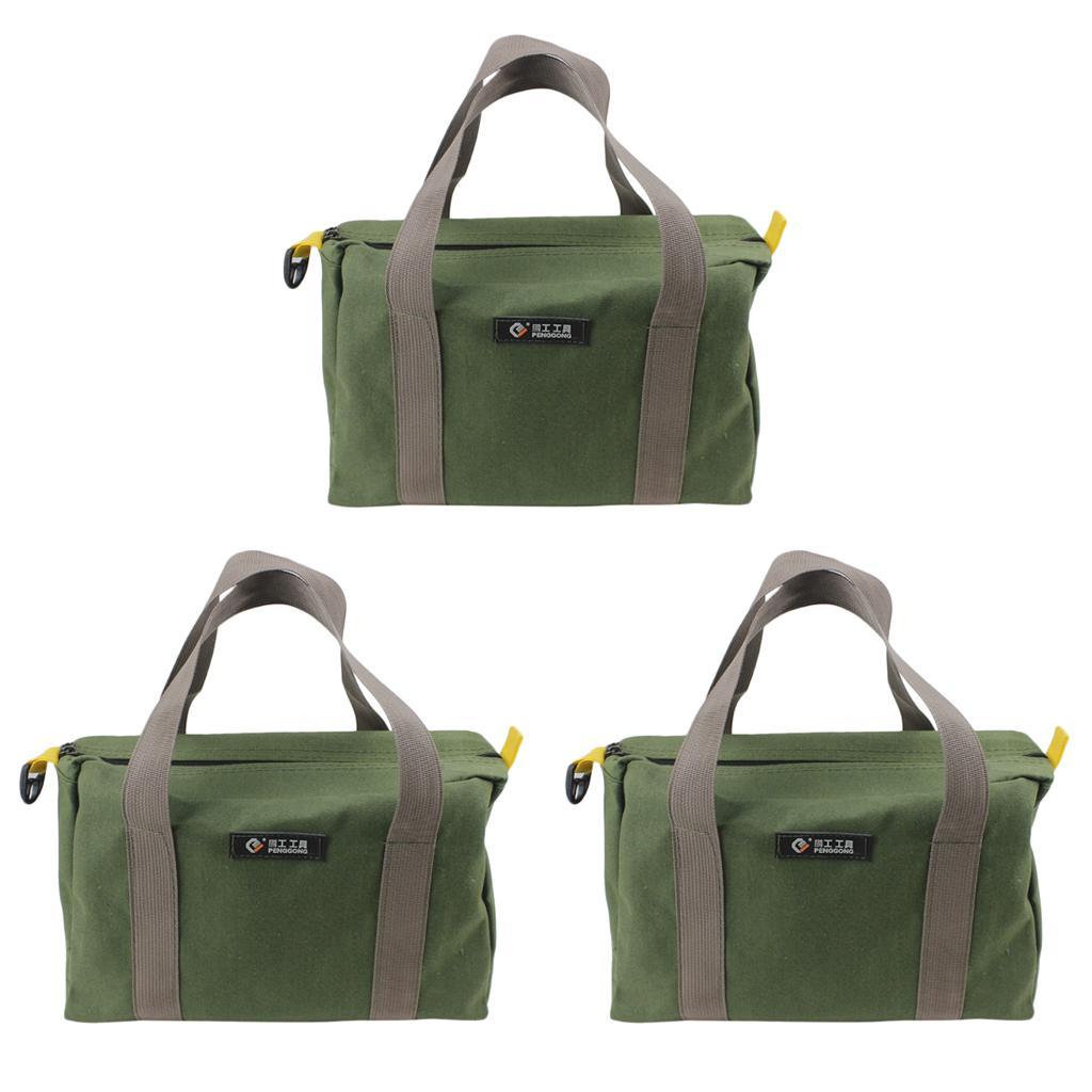 3x 12" Canvas Tool Bag Functional Green Multipurpose Toolkit Storage Tote
