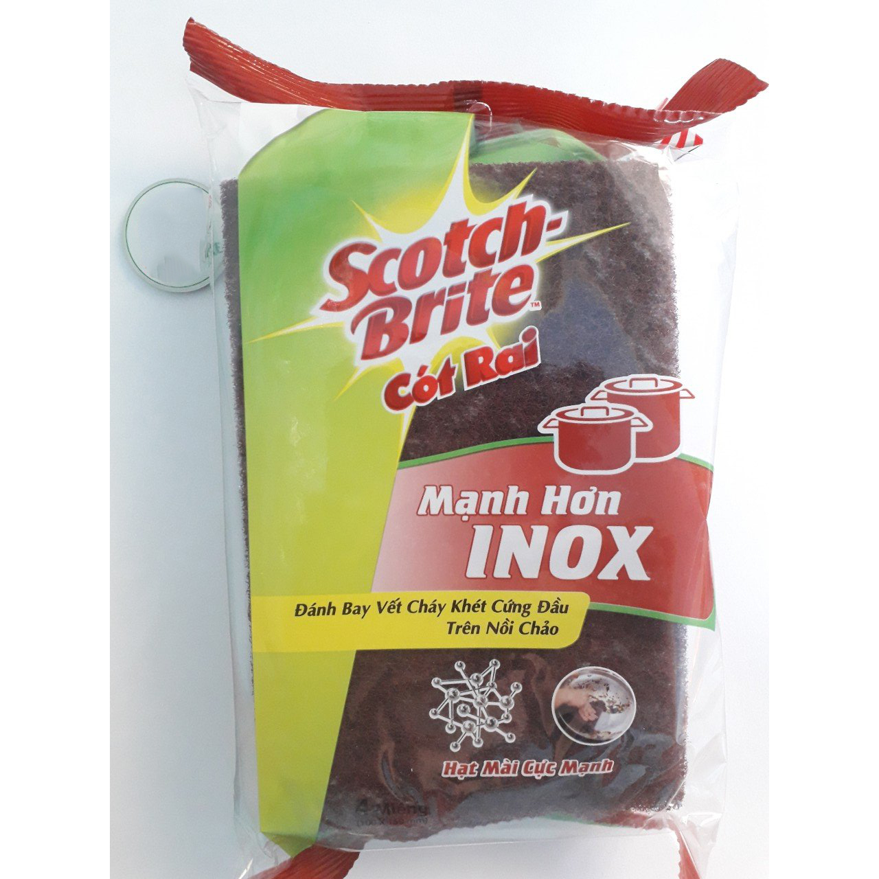 Gói 4 Miếng Chữ Nhật Cước cọ rửa Scotch Brite 3M 7447 Mạnh hơn inox