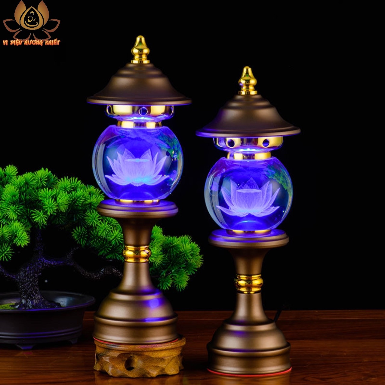 CẶP 2 CÂY ĐÈN LED HOA SEN PHA LÊ THỜ CÚNG TRANG TRÍ