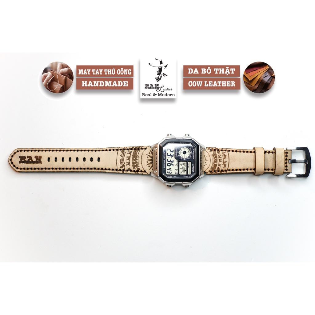 Dây đồng hồ trống đồng da bò thảo mộc vegtan trắng tinh khôi handmade bền chắc - chính hãng RAM Leather