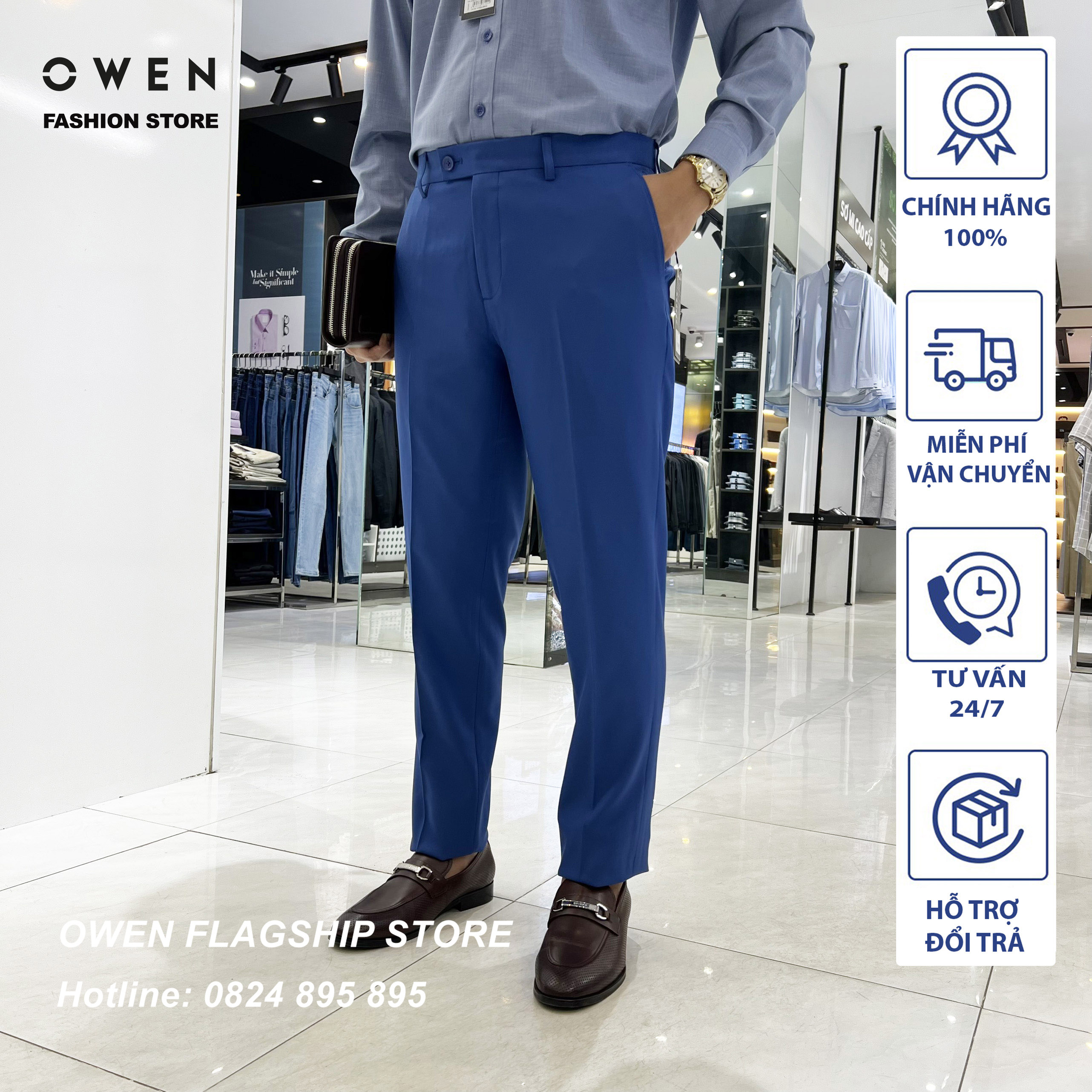 OWEN - Quần âu nam công sở dáng SLIMFIT mã QS20662L0 màu xanh
