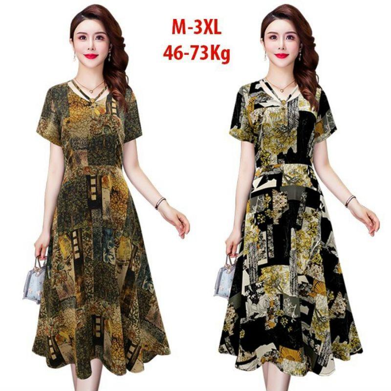 ĐẦM XÒE CỔ TIM IN HỌA TIẾT KÈM PHỤ KIỆN