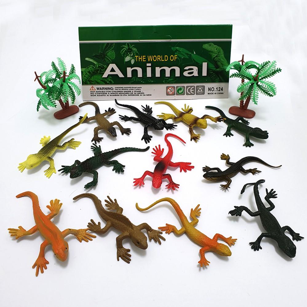 Bộ 12 Đồ Chơi Tắc Kè Safari Hoang Dã (dài 8 cm) Vacimall ANIMAL WORLD cho bé trên 3 tuổi