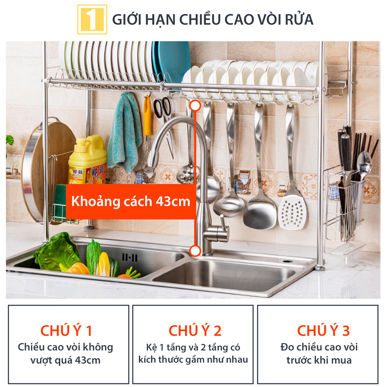 Kệ Inox Để Chén Đĩa Trên Bồn Rửa Chống Han Gỉ Róc Nước Sạch Sẽ Tiện Lợi VANDO