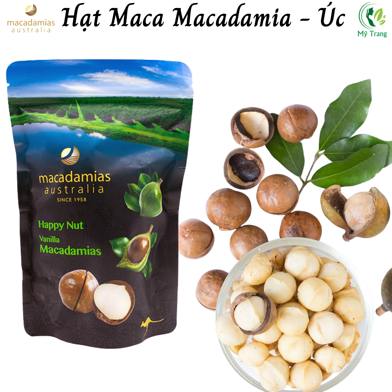 Hạt Maca Macadamias Vanilla Happy Nut Úc Giàu Vitamin, Khoáng chất Và Omega-3 Tốt cho sức khỏe (225g/túi) - Massel Official