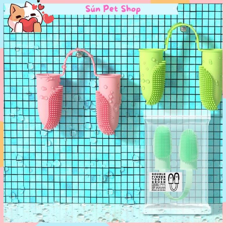 Bàn chải đánh răng cho chó mèo - Bàn chải xỏ ngón bằng silicone mềm tiện dụng