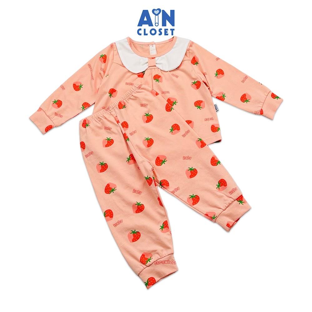 Bộ quần áo dài bé gái họa tiết Dâu Ilaby hồng thun cotton - AICDBGUYPAPK - AIN Closet