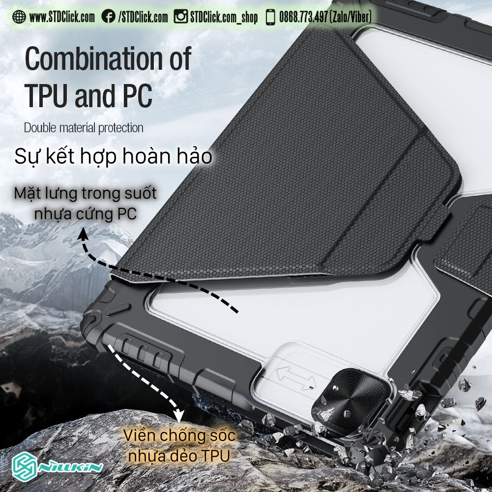BAO DA DÀNH CHO IPAD PRO M2 12.9 2022 - M1 12.9 2021 - 12.9 2020 NILLKIN BUMPER SNAPSAFE NAM CHÂM HÍT ĐA NĂNG