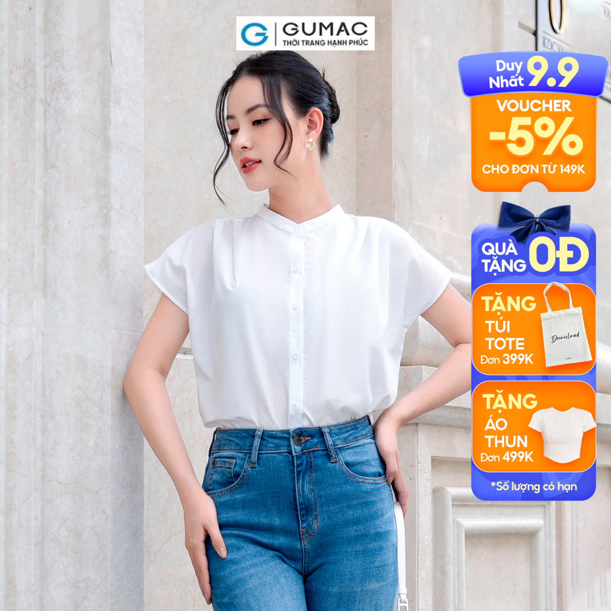 Áo kiểu tay liền cổ trụ công sở đi tiệc sang trọng thời trang GUMAC AD09010