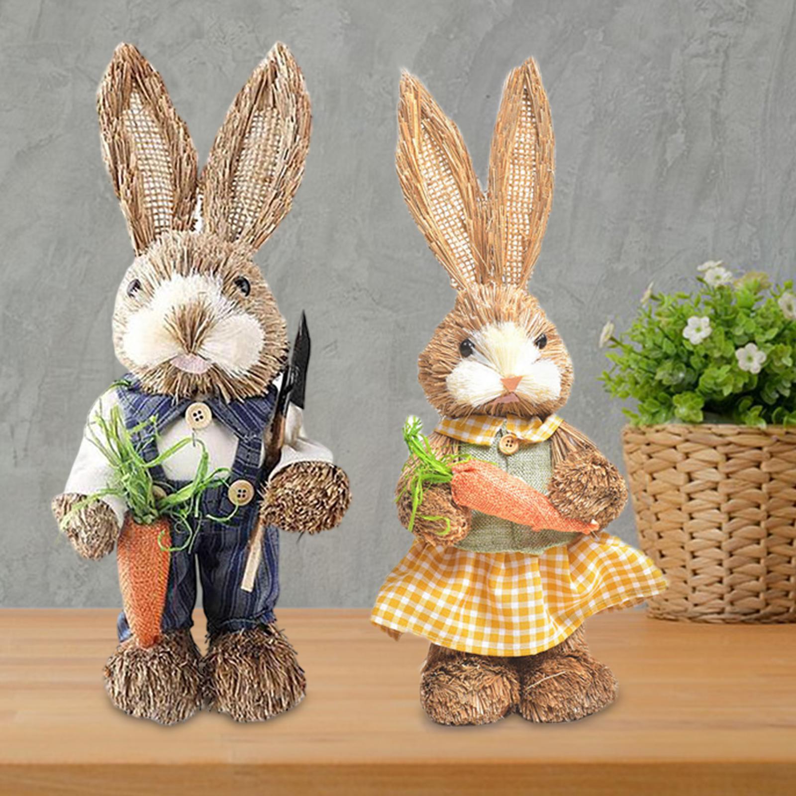 1 Set Straw Bunny Ornament w/ Clothes Easter for