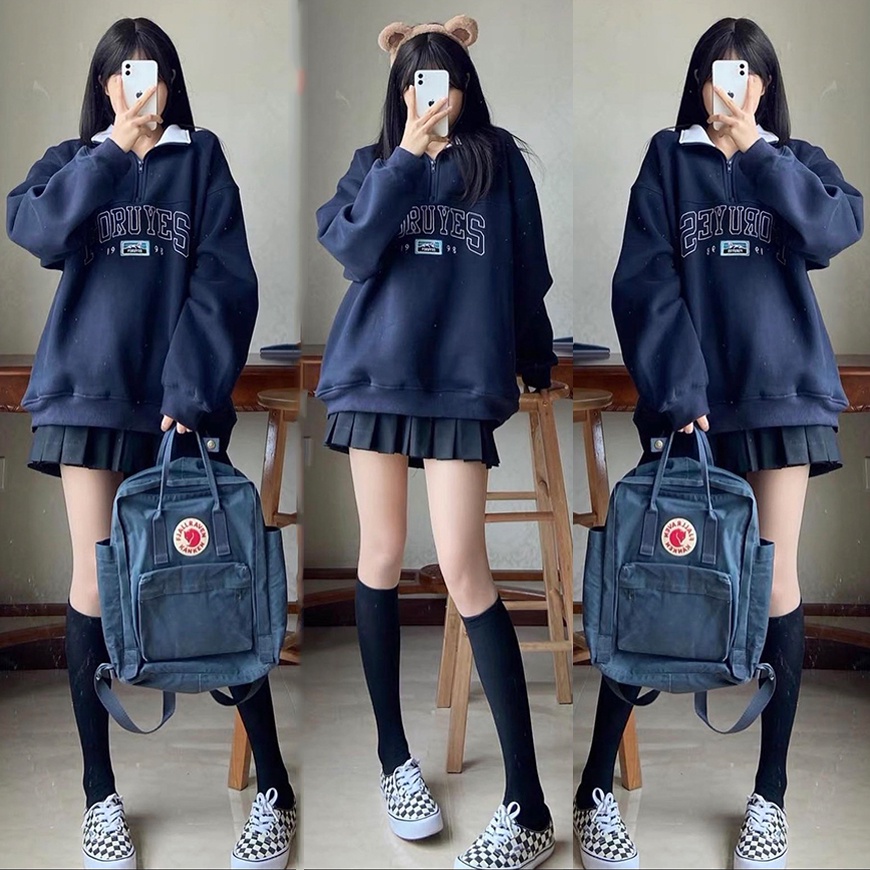 Áo Nỉ Nam Nữ Cổ Polo Trắng Nổi Bật, Áo Hoodies Cổ khoá Bẻ V 1998 Thời Trang